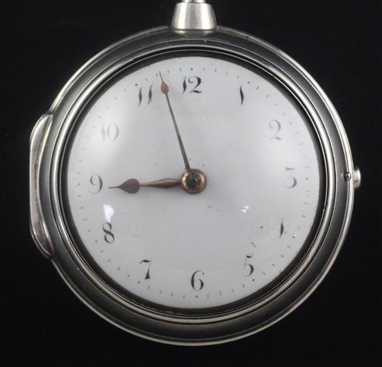 A late 18th century silver pair cased keywind verge pocket watch by Thomas Harben, Lewes,